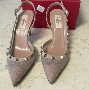 Valentino Garavani Rockstud 85mm Pizzo Pois Slingback Pumps 37.5